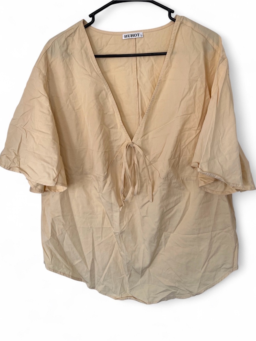 Cream Tie-Front V-Neck Women's Top